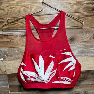 LOLE BIKINI top red white tropical floral print sports bra cropped sporty XL
